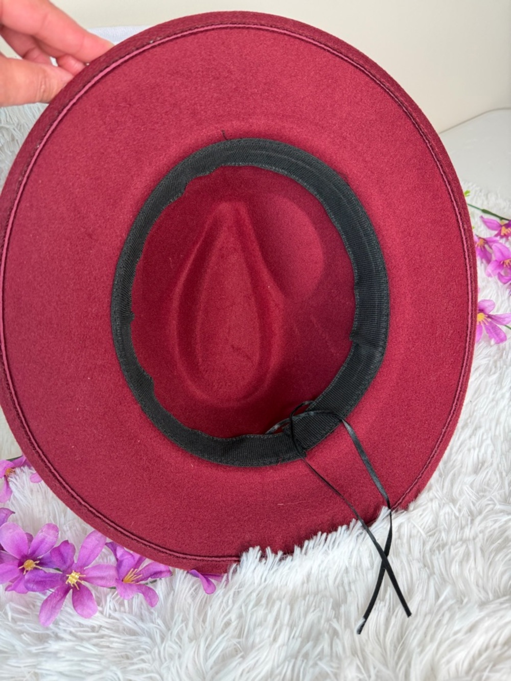 Burgundy Fedora Hat with Black Band Unisex - Picture 7 of 9